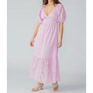 SANCTUARY Ruffle Puff Sleeve Eyelet Maxi Dress Pink Size 4